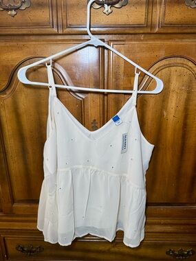 NWT Old Navy Cream Rhinestone Cami Peplum Top Size L